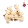16mm transparent glass ball pendant with gold clasp and yellow purple star sequins - 10 Pieces Pack / Pale Yellow Stars