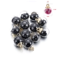 16mm transparent glass ball pendant with black star sequins and golden metal ring - 10 Pieces Pack / Black Star