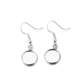 Silver stainless steel fishhook earrings with blank round DIY bezel settings - 12mm (10 Pieces/Pack)