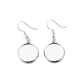 Silver stainless steel earring hooks with a round blank bezel tray for DIY jewelry - 16mm (10 Pieces/Pack)