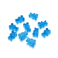 Flat lay showing 10 translucent blue resin gummy bear charms for DIY jewelry making - 10 Pieces Pack / Translucent Dark Blue