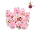 Pink star-filled clear glass ball charm with golden metal cap for DIY jewelry making - 10 Pieces Pack / Pink Star
