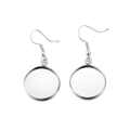 Silver stainless steel ear hooks with round bezel tray for DIY jewelry making - 18mm (10 Pieces/Pack)