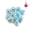 Blue glitter glass ball pendant with gold metal ring for DIY jewelry making 16mm - 10 Pieces Pack / Sky Blue Star