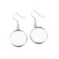 Silver stainless steel ear wire hooks with flat round tray base for DIY jewelry making - 20mm (10 Pieces/Pack)