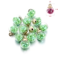 16mm glass ball pendant with mint green sequins and gold metal loop for DIY jewelry - 10 Pieces Pack / Green Star