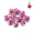 Pink star glitter filled glass ball pendant with golden cap for DIY jewelry making - 10 Pieces Pack / Purplish Red Star