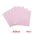 50-piece pack of pink 8x8cm microfiber jewelry cleaning cloths with serrated edges - Medium Style / Pink