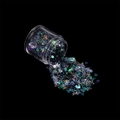 Macro view of holographic fairy glitter with moon and star shapes in a round jar - Night Starry Sky / 1 Bottle (16g)