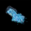 Close-up of mixed star and hexagon iridescent blue nail art sequins in a clear round jar - Blue Dream Starry Sky / 1 Bottle (16g)