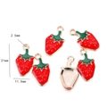 Roter Erdbeer-DIY-Anhänger aus hellgoldener Legierung für Schmuck und Schlüsselanhänger - Lange Stiel Erdbeere / 10er Pack