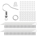 DIY jewelry making kit featuring silver ear hooks, jump rings and clear earring backs set - 300pcs / White K/Silver