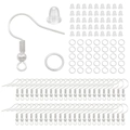 DIY jewelry making kit including silver ear hooks, silicone backs, and 4mm jump rings - 300pcs / Silver