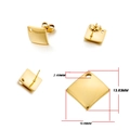 Gold plated 304 stainless steel square stud earring base with loop and butterfly back - Glossy Quadrilateral / 10 Pieces Pack / Gold