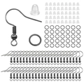 DIY jewelry making kit with black french ear hooks, jump rings and clear silicone backs - 300pcs / Gun Black