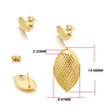 Golden shuttle-shaped stainless steel stud earring with rhombus texture and butterfly back - Striped Large Leaf / 10 Pieces Pack / Gold