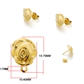 Clous d'oreilles fleur or rose avec boucle, accessoires bijoux DIY, taille 13,75x10,60mm - Fleur de rose / Lot de 10 / Or