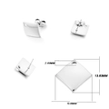 Boucles d'oreilles carrées en acier inoxydable argenté avec trou pour bijoux DIY - Quadrilatère Brillant / Lot de 10 / Argent