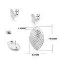 Boucles d'oreilles feuilles en acier argenté avec texture gaufrée en losange - Grande Feuille Rayée / Lot de 10 / Argent