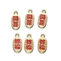 Golden alloy oval charms with red enamel and Kaiyun Zhaofu text for DIY jewelry - 5 Pieces Pack / Blessing Fortune Charm