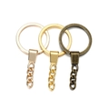 Detailed close-up of metal key rings with chains in silver, gold, and bronze finishes - 5 Pieces/Pack (30mm) / Multicolor