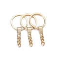 Macro shot of three golden polished metal keyrings with flat loops and short chains - 5 Pieces/Pack (30mm) / KC Gold