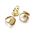 Three gold adjustable ring bases with round trays for jewelry making and DIY crafts - Inner Diameter 10mm (10 Pieces/Pack) / Gold