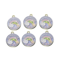 Detail of six purple fruit enamel charms with rainbow cat paws and BE PAWSITIVE text - Be Pawsitive Rainbow Cat