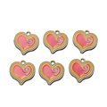 Detailed view of six heart-shaped enamel charms with colorful gradients for DIY jewelry - Heart Painted Style 03