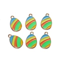 Detail view of six colorful enamel striped egg-shaped charms for DIY jewelry making - Easter Egg Style 09