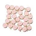 Detail of pink enamel round letter charms with gold plating for DIY jewelry making - Letter A / Pink