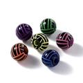 Détail de perles de basket en bois créatives avec rainures de couleurs fluorescentes - Style de Basketball à Lignes Colorées Noires
