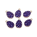 Detailed view of six blue enamel egg pendants with colorful dots for DIY jewelry making - Easter Egg Style 04