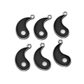 Detailed close-up of six yin-yang fish charms in black enamel and silver metal finish - Black Tai Chi