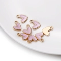 Détails de breloques cœur en émail rose avec bordure perlée dorée pour bijoux DIY - Rose