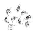 Detailed view of matte silver stainless steel fold-over crimp beads for DIY jewelry making - Bead Tips 2mm 50 Pcs + Crimp Beads 1.5mm 50 Pcs / Steel