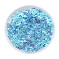Macro view of light blue heart-shaped laser glitter sequins in a ceramic dish - 4*4mm/10g Pack / Blue