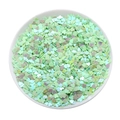 Macro detail of mint green heart-shaped nail art glitter sequins in a ceramic dish - 4*4mm/10g Pack / Light Green