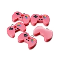 Close-up of five pink resin mini game controller pendants with colorful buttons for DIY jewelry - Resin Game Console Pendant / 10 Pieces/Pack (20x27mm) / Rose Red