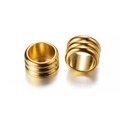 Macro view of golden cylindrical spacer beads with a textured three-layer ribbed design - 20 Pieces Set / Gold (8*5mm/ID 6mm)