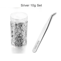 Silver foil flakes 10g set in jar with precision tweezers for nail art and crafts - 2g / Silver