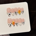 Faux ongles faits main avec motifs fleurs roses, imprimé vache et fleurs en 3D - XS / Forme Amande Moyenne