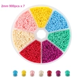 2mm glazen kralen set met 7 kleuren in ronde doos voor DIY sieraden en armbanden maken - In doos / 2mm (900 stuks x 7 vakken) / Holografische Regenboog