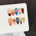 Uñas postizas almendradas hechas a mano con cerezas flores 3D y diseños de puntos de color - Extra Pequeño (XS) / 103-Almendra Mediana