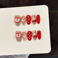 Handgemaakte rode appel en stippen kunstnagels met strikontwerp en katteoog-effect - Extra Klein (XS) / Roodbruin Nude Appel Stijl
