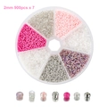 DIY 2mm Glasperlen-Set in 7-Fächer-Box mit verschiedenen Rosa- und Silberfarben - Boxed / Rosa Serie
