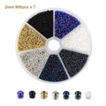 2mm Glasperlen Set in 7 Farben für DIY Schmuckherstellung im Klarsichtbehälter - Boxed / Schwarze Serie