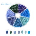 2mm Glasperlen Set in Blau- und Grüntönen mit praktischer 7-Fächer-Aufbewahrungsbox - Boxed / Blau-Serie