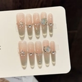Unghie finte fatte a mano con sfumatura luxury cat-eye e decorazioni floreali 3D con gemme - XS / Stile Stiletto Sottile