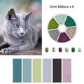 6-Farben-Set 2mm Glasperlen in Grün und Naturtönen mit runder Aufbewahrungsbox für DIY - Boxed / Graue Katze